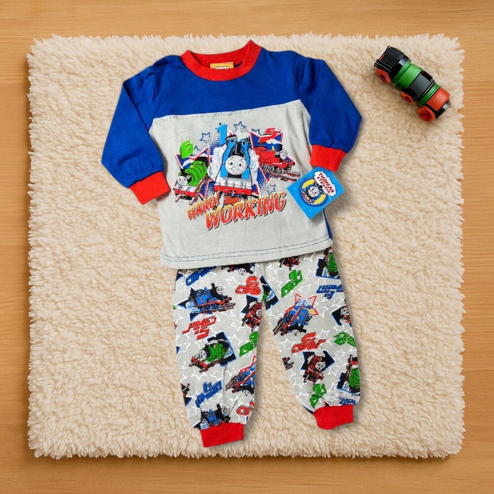 Thomas & Friends Pajama Set Boys 2T Gray Blue Cotton Long Sleeve 2-Piece NWT
